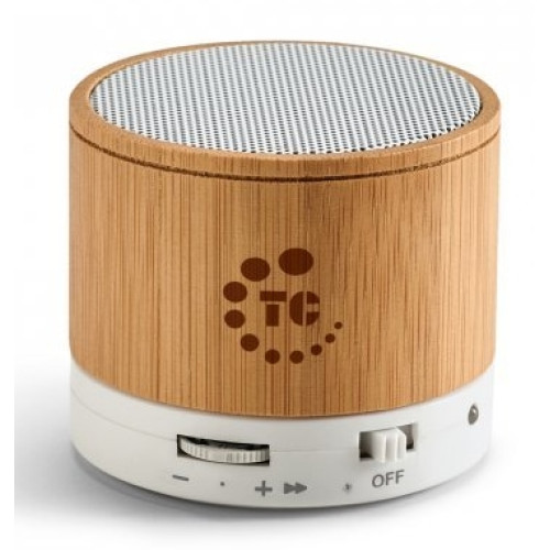 Caixa de som com microfone. Bambu. Com transmissão por bluetooth