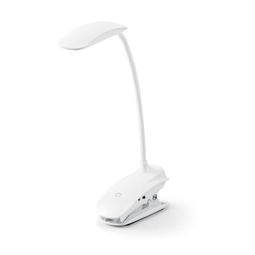 Luminária de mesa. ABS. LED COB. Com mola, braço flexível e botão tátil com 3 modos de luz (fraco, médio e forte)