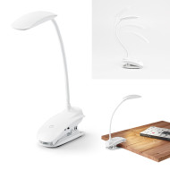 Luminária de mesa. ABS. LED COB. Com mola, braço flexível e botão tátil com 3 modos de luz (fraco, médio e forte)