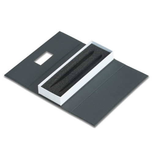 Conjunto caneta e lapiseira em estojo de cartonagem com placa central para personalização