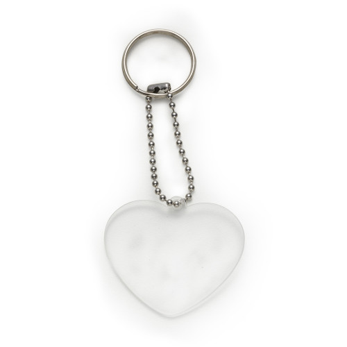 Chaveiro plástico formato coração transparente