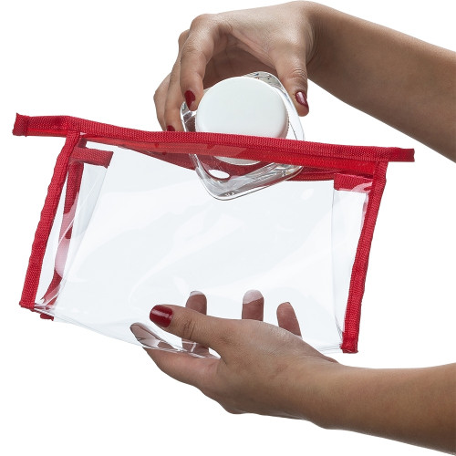 Necessaire plástica transparente com detalhe colorido em nylon Necessaire plástica transparente com detalhe colorido em nylon