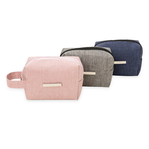 Necessaire puff de material sintético Jeans com alça